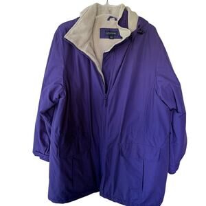 Lands’ End Size 1X Fleece lined Purple Hooded jacket
